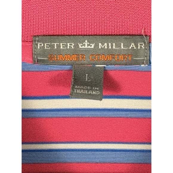 Peter Millar Summer Comfort Polo Shirt Men L Pink Striped 2014 US Open Golf - Picture 4 of 8